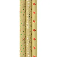 Benza Christmas kraft cadeaupapier - Kerstpapier inpakpapier voor Kerst - 3 meter x 70 cm - 3 rollen
