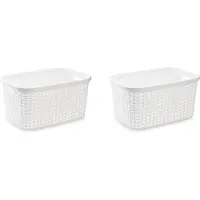 PlasticForte Wasmand - 3x stuks - 35 liter - rotan - wit - kunststof - 53 x 36 x 26 cm