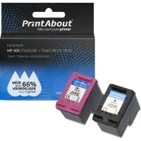 PrintAbout Inktcartridge 303 (T6N02AE + T6N01AE) Zwart + 3 kleuren Multipack geschikt voor HP
