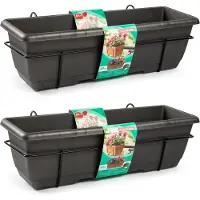 PlasticForte Balkonbak - 5x - antraciet - 60 cm - plantenbak met hanger - bloembak