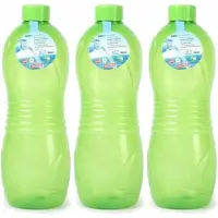 Forte Plastics Plasticforte Drinkfles/waterfles/bidon - 3x - 1000 ml - transparant/groen - kunststof - Drinkflessen