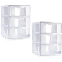PlasticForte ladeblokje/bureau organizer - 2x - 3 lades - transparant/wit - L18 x B25 x H25 cm
