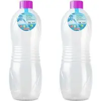 PlasticForte Drinkfles/waterfles/bidon - 2x stuks - 1500 ml - transparant/roze - kunststof