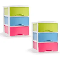 PlasticForte ladeblokje/bureau organizer - 2x - 3 lades - gekleurd - L26 x B37 x H37 cm