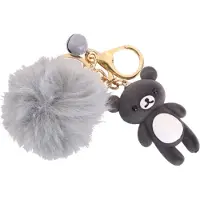 ECarla Sleutelhanger teddybeer met pompon - Zwart / grijs