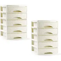 PlasticForte ladeblokje/bureau organizer - 2x - 5 lades - creme wit - L18 x B21 x H28 cm