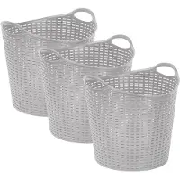 PlasticForte Gevlochten wasmand/opbergmand - 3x - flexibel - zilver - 27 liter - rond - kunststof - 40 x 37 cm