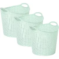 PlasticForte Gevlochten wasmand/opbergmand - 3x - flexibel - lichtgroen - 27 liter - rond - kunststof - 40 x 37 cm