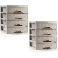PlasticForte ladeblokje/bureau organizer - 2x - 4 lades - beige - L18 x B21 x H23 cm