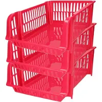 PlasticForte Stapelbare opbergmand - 3x - Roze - 16L - kunststof - 38 x 28 x 15 cm