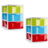 PlasticForte ladeblokje/bureau organizer - 2x - 3 lades - multi kleuren - L18 x B25 x H25 cm