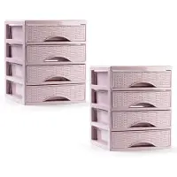 PlasticForte ladeblokje/bureau organizer - 2x - 4 lades - roze - L18 x B21 x H23 cm