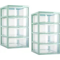 PlasticForte ladeblokje/bureau organizer - 2x - 4 lades - transparant/mintgroen - L18 x B25 x H33 cm