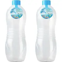 PlasticForte Drinkfles/waterfles/bidon - 2x stuks - 1500 ml - transparant/blauw - kunststof