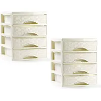 PlasticForte ladeblokje/bureau organizer - 2x - 4 lades - creme wit - L18 x B21 x H23 cm