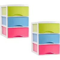 PlasticForte ladeblokje/bureau organizer - 2x - 3 lades - multi kleuren - L26 x B36 x H37 cm