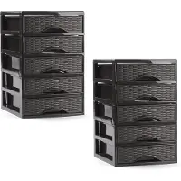 PlasticForte ladeblokje/bureau organizer - 2x - 5 lades - donkerbruin - L18 x B21 x H28 cm