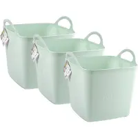 PlasticForte Kuip/emmer/wasmand - 3x - flexibel - lichtgroen - 27 liter - vierkant - kunststof - 36 x 34 x 37 cm