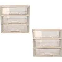 PlasticForte ladeblokje - bureau organizer - 2x - met 3 lades - transparant/taupe - L18 x B21 x H17 cm - kunststof