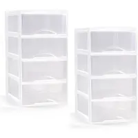PlasticForte Ladeblokje/bureau organizer - 2x - 4 lades - transparant/wit - L26 x B36 x H49 cm