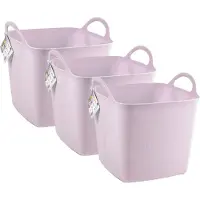 PlasticForte Kuip/emmer/wasmand - 3x - flexibel - roze - 27 liter - vierkant - kunststof - 36 x 34 x 37 cm