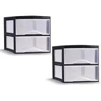PlasticForte ladeblokje/bureau organizer - 2x - 2 lades - transparant/zwart - L26 x B36 x H25 cm