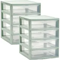 PlasticForte Ladeblokje/bureau organizer 2x lades - mintgroen/transparant - L18 x B21 x H23 cm - plastic