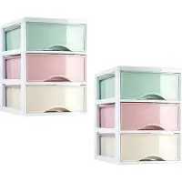 PlasticForte ladeblokje/bureau organizer - 2x stuks - 3 lades - multi kleuren - L18 x B25 x H25 cm
