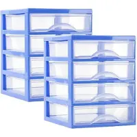 PlasticForte Ladeblokje/bureau organizer 2x lades - blauw/transparant - L18 x B21 x H23 cm - plastic