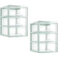 PlasticForte ladeblokje/bureau organizer - 2x - 3 lades - transparant/mintgroen - L18 x B25 x H25 cm