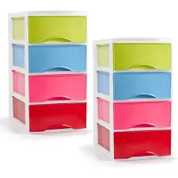 PlasticForte ladeblokje/bureau organizer - 2x - 4 lades - gekleurd - L26 x B37 x H49 cm