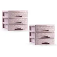 PlasticForte ladeblokje/bureau organizer - 2x - 3 lades - roze - L18 x B23 x H17 cm