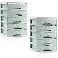PlasticForte ladeblokje/bureau organizer - 2x - 5 lades - mintgroen - L18 x B21 x H28 cm