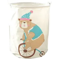 ECarla Speelgoedmand - Wasmand - Opberger - 35 x 45 cm - Wit met beer op fiets