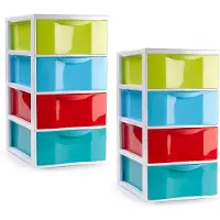 PlasticForte ladeblokje/bureau organizer - 2x - 4 lades - multi kleuren - L18 x B25 x H33 cm