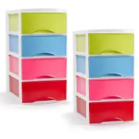 PlasticForte ladeblokje/bureau organizer - 2x - 4 lades - multi kleuren - L26 x B36 x H49 cm