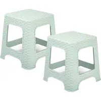 PlasticForte Keukenkrukje/opstapje - 2x - rotan - groen - kunststof - 33 x 33 x 30 cm