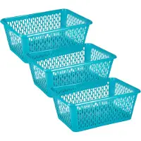 PlasticForte opbergmand/kastmandje - 3x - 13 liter - blauw - kunststof - 26 x 37 x 14 cm