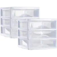 PlasticForte ladeblokje - bureau organizer - 2x - met 3 lades - transparant/wit - L18 x B21 x H17 cm - kunststof