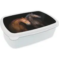 MuchoWow Broodtrommel Wit - Lunchbox Paarden - Dieren - Portret - Bruin - Brooddoos 18x12x6 cm - Brood lunch box - Broodtrommels voor kinderen en volwassenen
