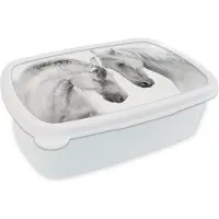 MuchoWow Broodtrommel Wit - Lunchbox Paard - Dieren - Portret - Wit - Brooddoos 18x12x6 cm - Brood lunch box - Broodtrommels voor kinderen en volwassenen