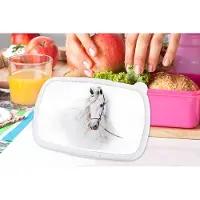 MuchoWow Broodtrommel Roze - Lunchbox Paard - Waterverf - Dieren - Wit - Brooddoos 18x12x6 cm - Brood lunch box - Broodtrommels voor kinderen en volwassenen