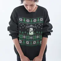 B&C Foute Kersttrui - Kleur Zwart - UFO Snowy Trees - Maat 2XL - Uniseks Pasvorm - Kerstkleding voor Dames & Heren