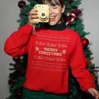 B&C Foute Kersttrui - Kleur Rood - Merry Christmas Oldschool - Maat 2XL - Uniseks Pasvorm - Kerstkleding voor Dames & Heren