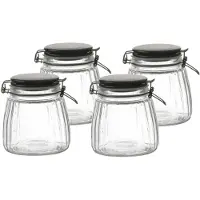 Urban Living Voorraadpot/bewaarpot - 4x - 1L - glas - met beugelsluiting - mat zwarte deksel - Voorraadpot