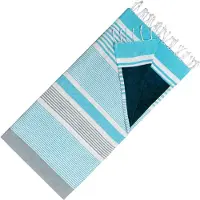 Arowell Hamamdoek Dubbelzijdige Kikoydoek & Badstof - Trendy Hammamdoek - 100% Katoen - 95 x 175 cm - Ocean Blue-grey
