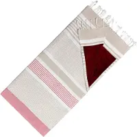 Arowell Hamamdoek Dubbelzijdige Kikoydoek & Badstof - Trendy Hammamdoek - 100% Katoen - 95 x 175 cm - Beige-burgundy
