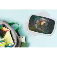 MuchoWow Broodtrommel Wit - Lunchbox Hond - Puppy - Bloemen - Natuur - Golden retriever - Brooddoos 18x12x6 cm - Brood lunch box - Broodtrommels voor kinderen en volwassenen