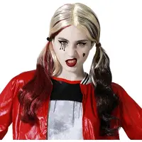 Atosa Halloween verkleedpruik lang haar met staartjes - zwart/blond/rood - dames