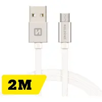 Swissten Lange Micro‑USB Oplaadkabel 2 meter – voor Samsung, Android, Powerbank & PS4 Controller – USB‑A Kabel – Zilver